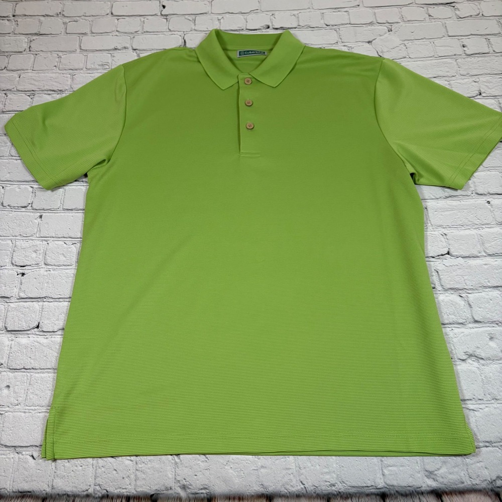 Cubavera Mens Lime Green Ribbed Short Sleeve Polo Shirt F1168-SR Large